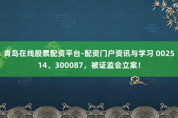 青岛在线股票配资平台-配资门户资讯与学习 002514、300087，被证监会立案！
