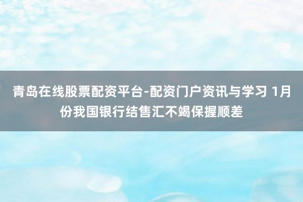 青岛在线股票配资平台-配资门户资讯与学习 1月份我国银行结售汇不竭保握顺差