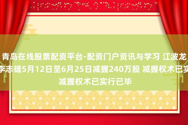 青岛在线股票配资平台-配资门户资讯与学习 江波龙：董事李志雄5月12日至6月25日减握240万股 减握权术已实行已毕